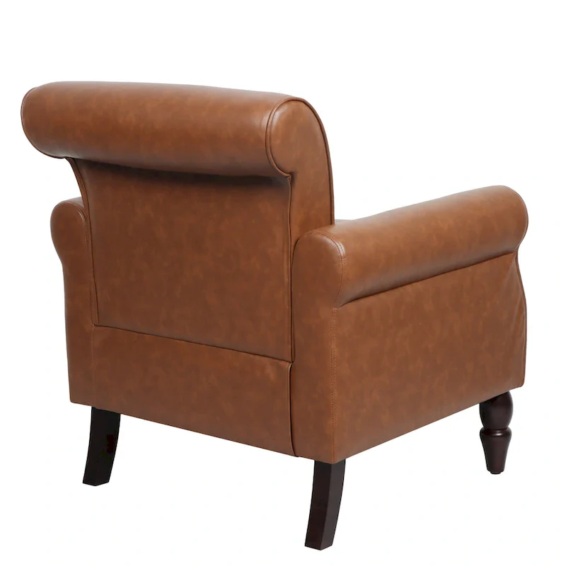 Rolled Armrests PU Accent Chair with Nailhead Trim