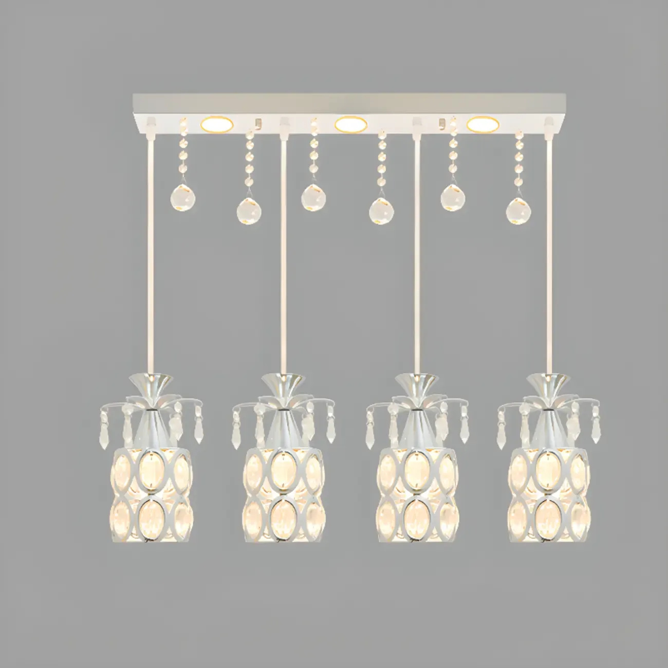 Elegant Cylinder Crystal Kitchen Island Pendant Light with Spotlight