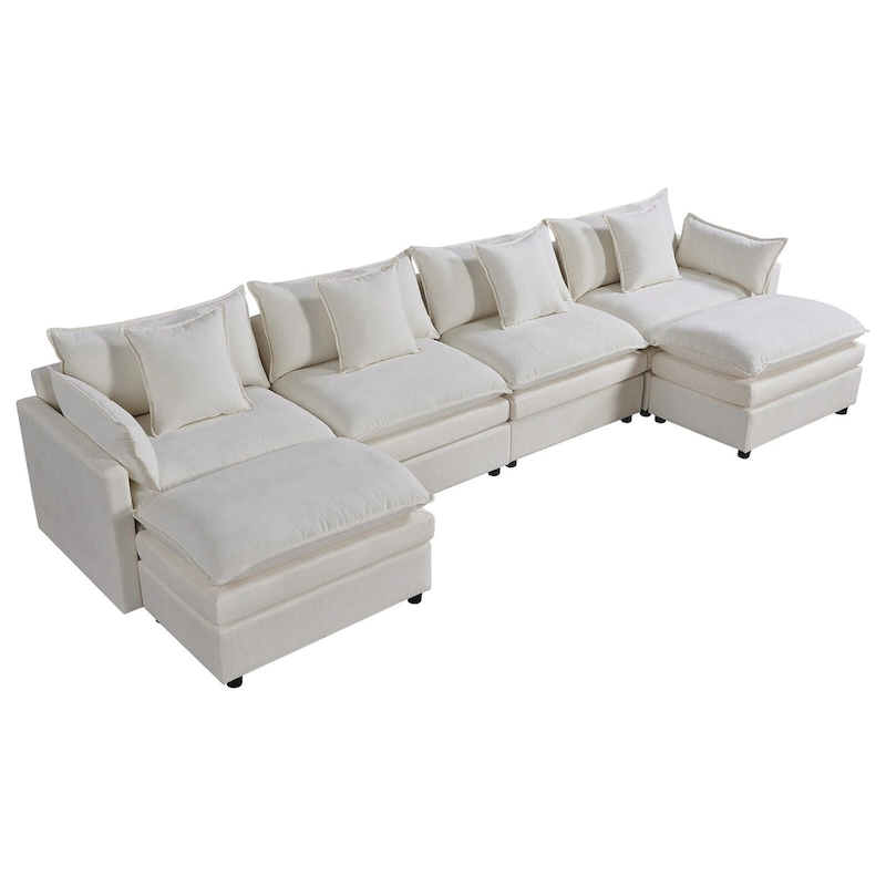 White 142.52  U-Shaped 6-Seater Sectional Sofa