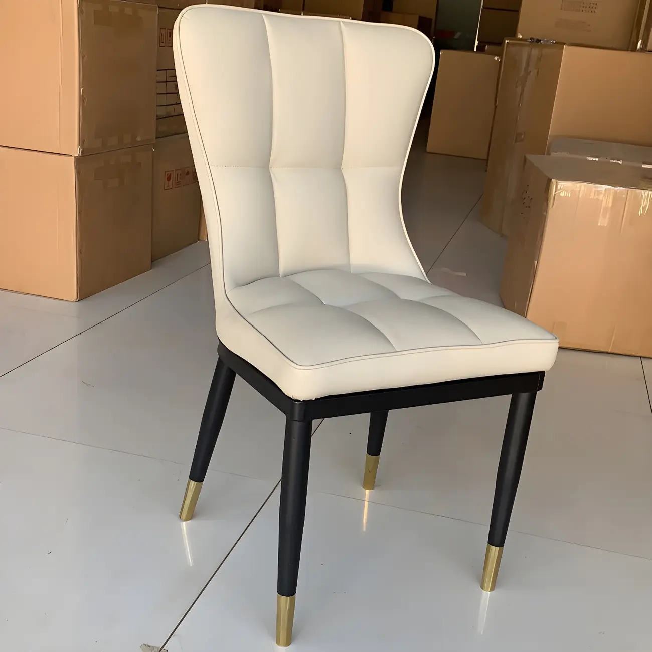 Armless Grey Tufted Leather High Back Dining Chair