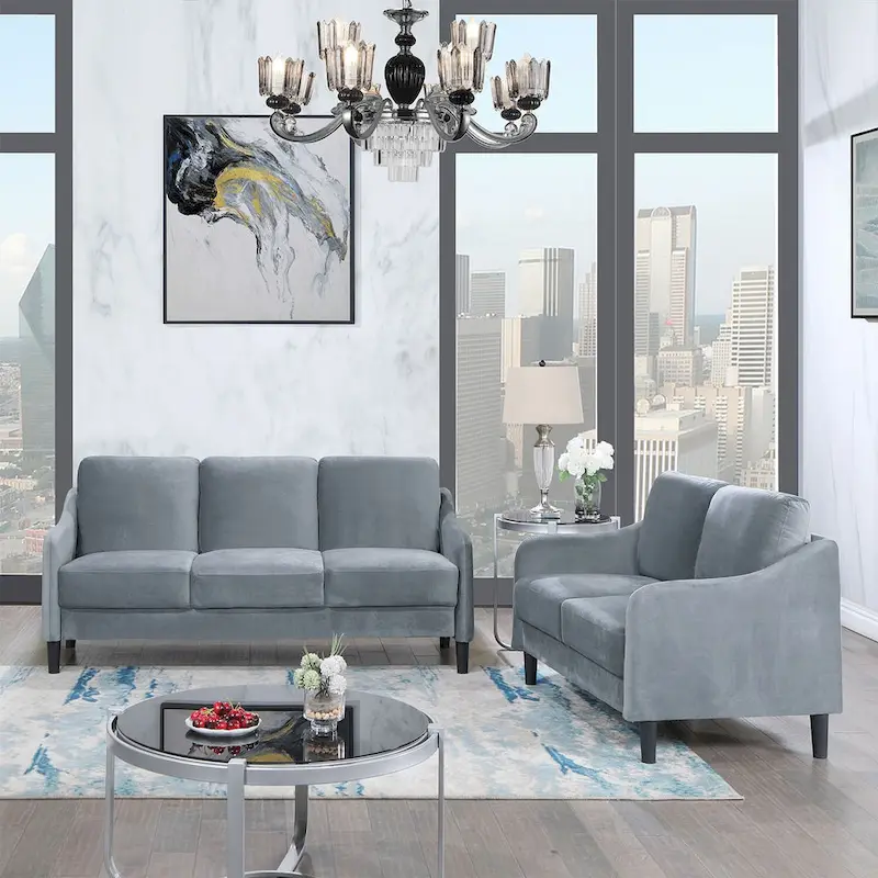 Mid-century Modern Upholstered Velvet Sofa Set with Armchair, Loveseat, 3-Seater Sofa