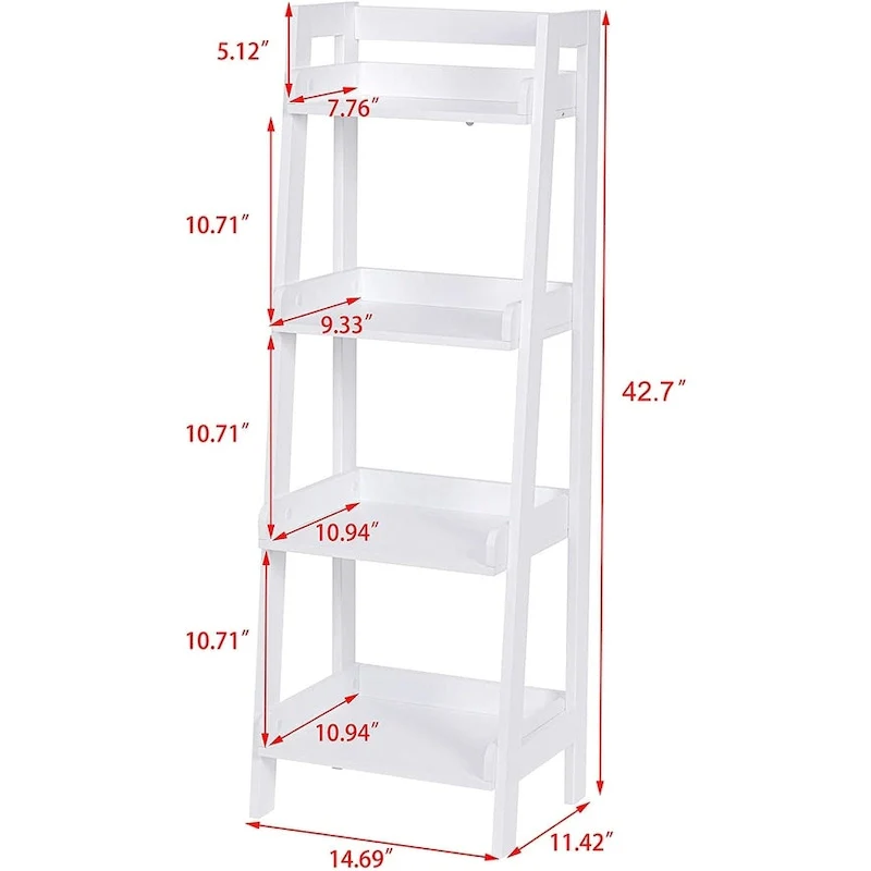 UTEX 4-Tier Ladder Shelf, Bathroom Shelf Freestanding, 4-Shelf Spacesaver Open Wood Shelving Unit, Ladder Shelf