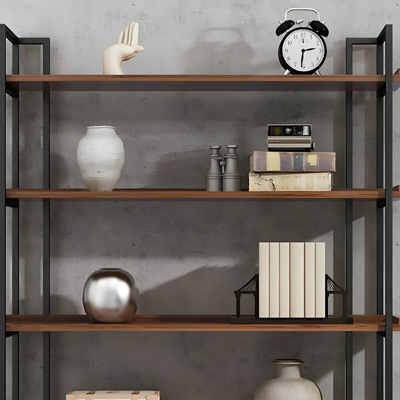5-Shelf Industrial Metal Wood Brown Display Bookcase