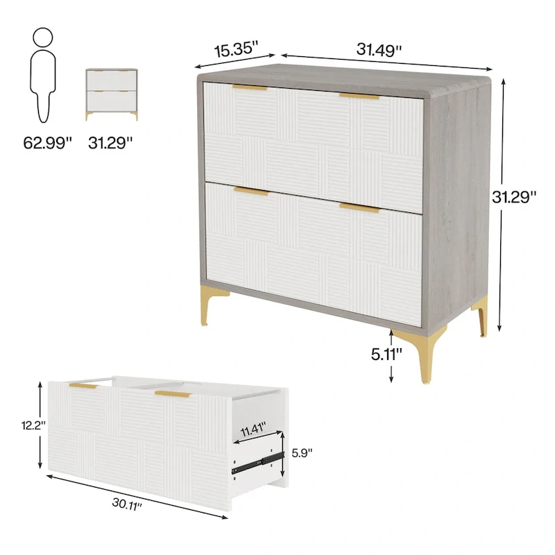 File Cabinet with 2 Drawers, Lateral Filing Cabinet with Adjustable Hanging Bar