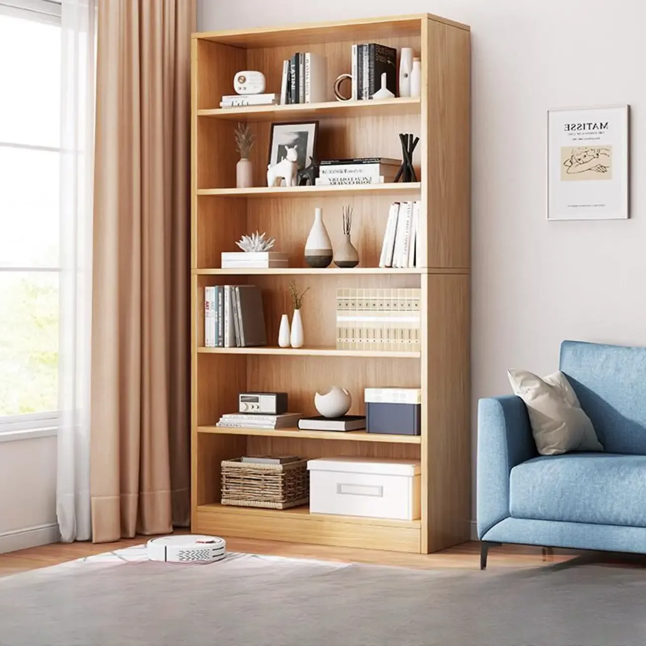 Modern Multi-Layer Brown Lumber Closed Back Bookcase