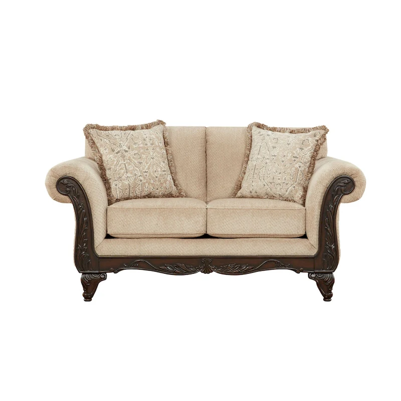 Roundhill Furniture Hernen Carved Wood Frame Loveseat