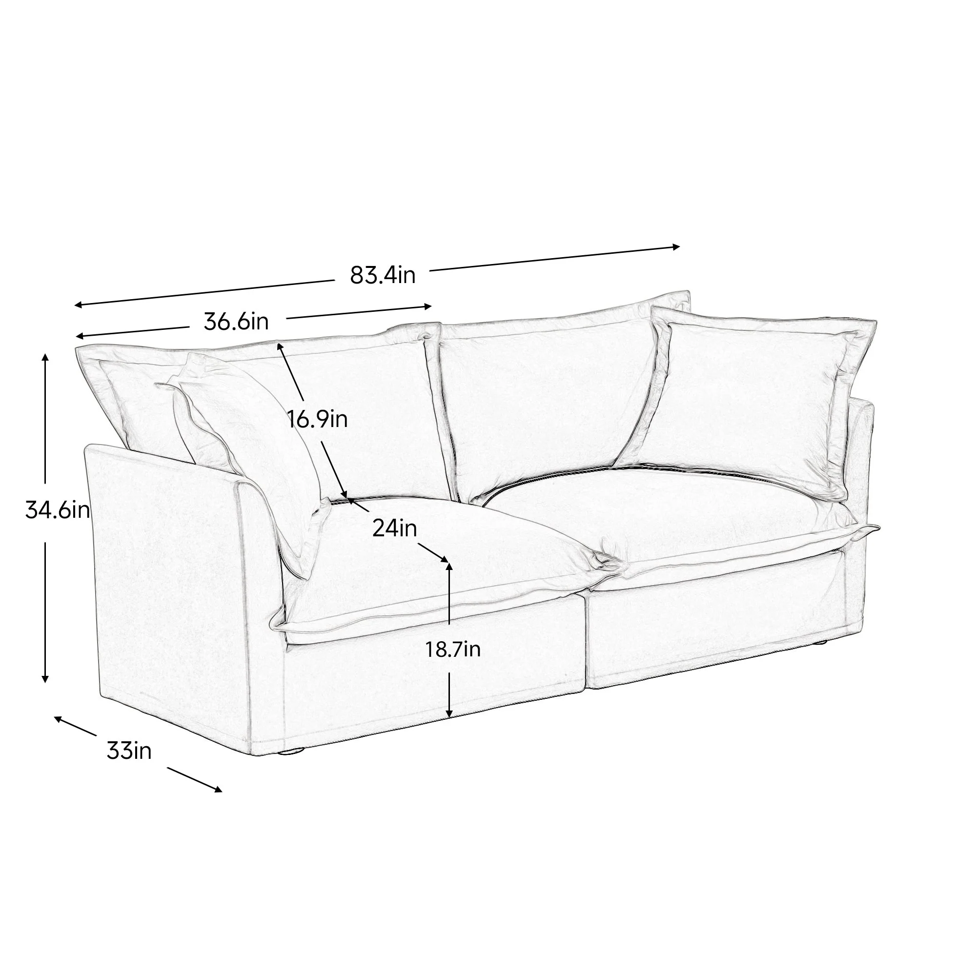 Walker Edison | Cloud Slipcovered Loveseat Sectional with Ottoman