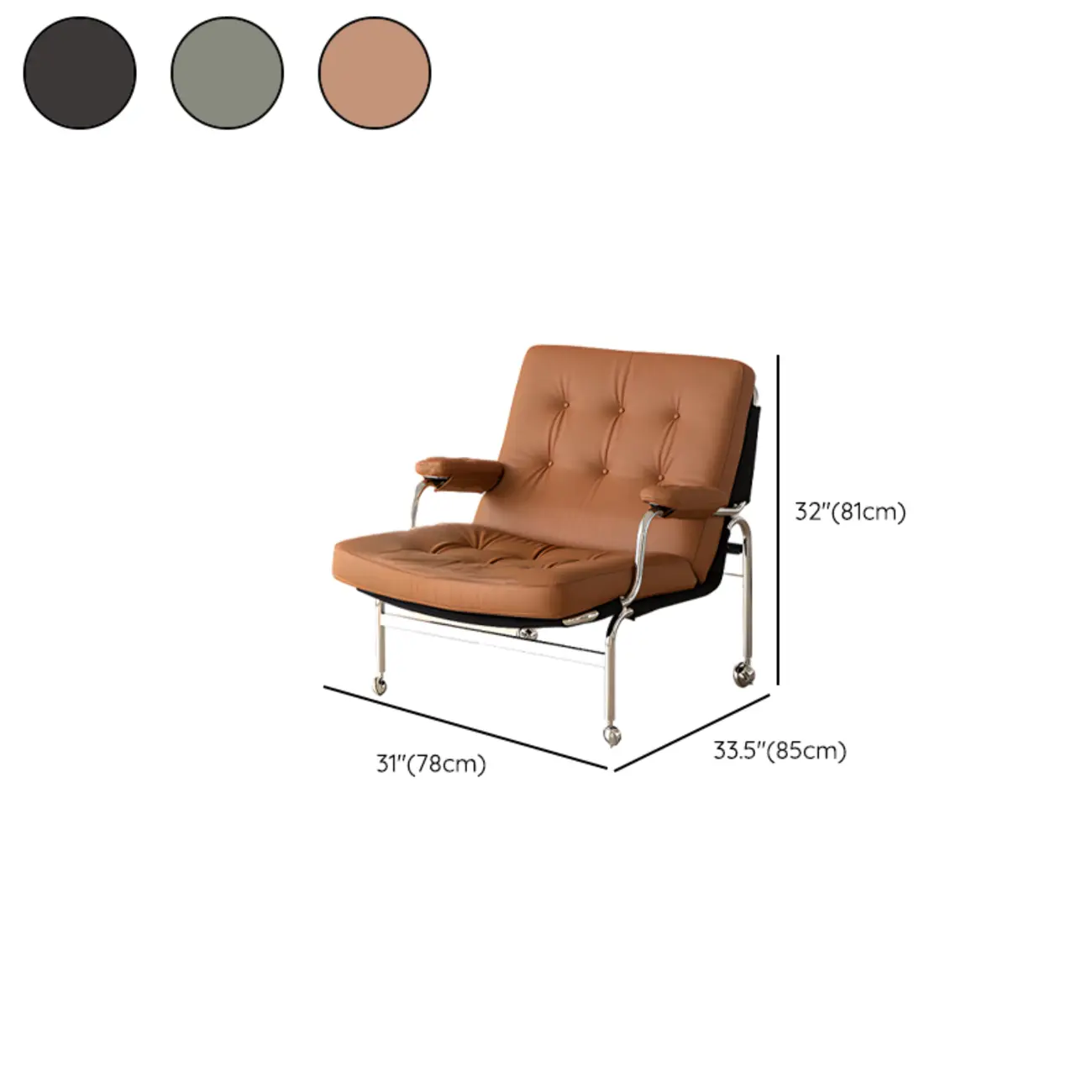 Mid Century Modern Leather Accent Chair with Casters