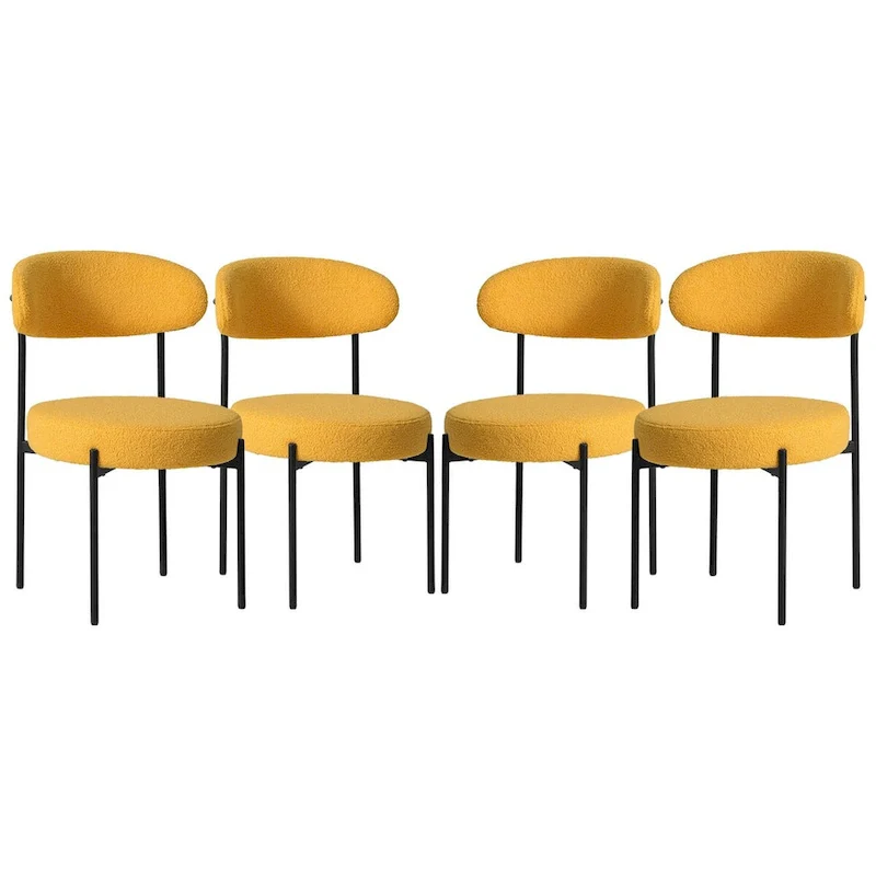 Bayville Mid-Century Curved Back Fabric Upholstered Metal Dining Chair (Set of 4)