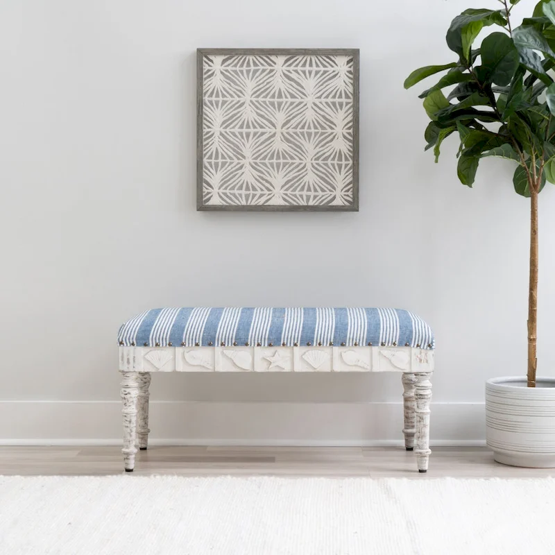 Barlow Upholstered Wood Seashell Entryway Bench