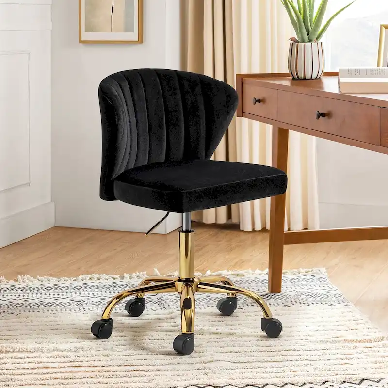 Ilia Modern Velvet Wingback 360 degree Ergonomic Office Task Chair with Channel Tufted Back by HULALA HOME