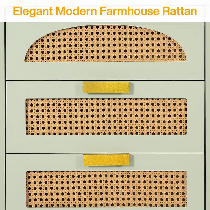 Green Wood Nightstand with Rattan Accents - 3 Drawer (20