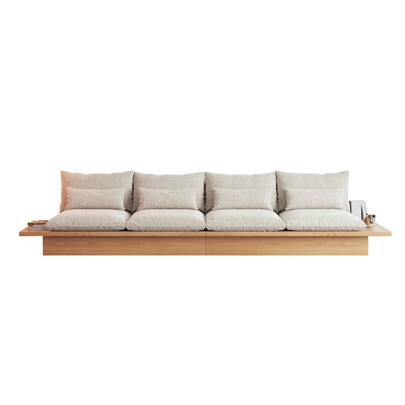 JASIWAY Cotton Line Beige Sofa With Wood Frame