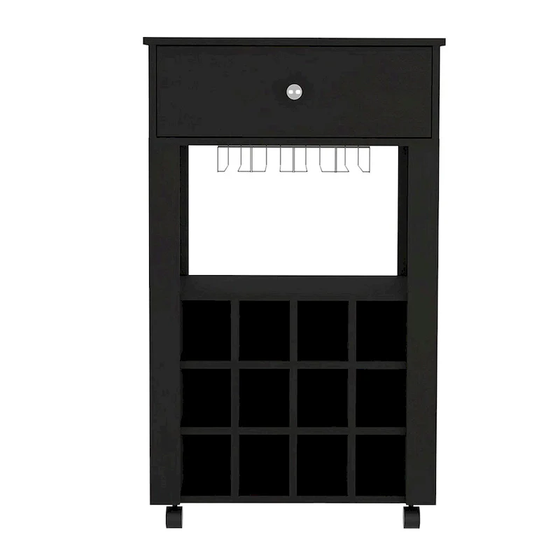 Bar Cart , Twelve Wine Cubbies, Four Legs, Black Wengue Finish