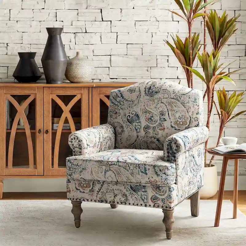 Yahweh Farmhouse Nailhead Armchair with Rolled Arms by HULALA HOME