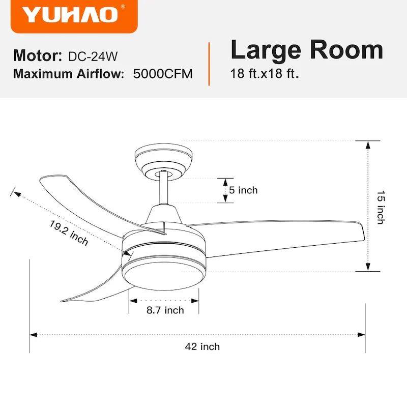 42 in. Matte White Ceiling Fan with light and Remote Control - 42 INCHES