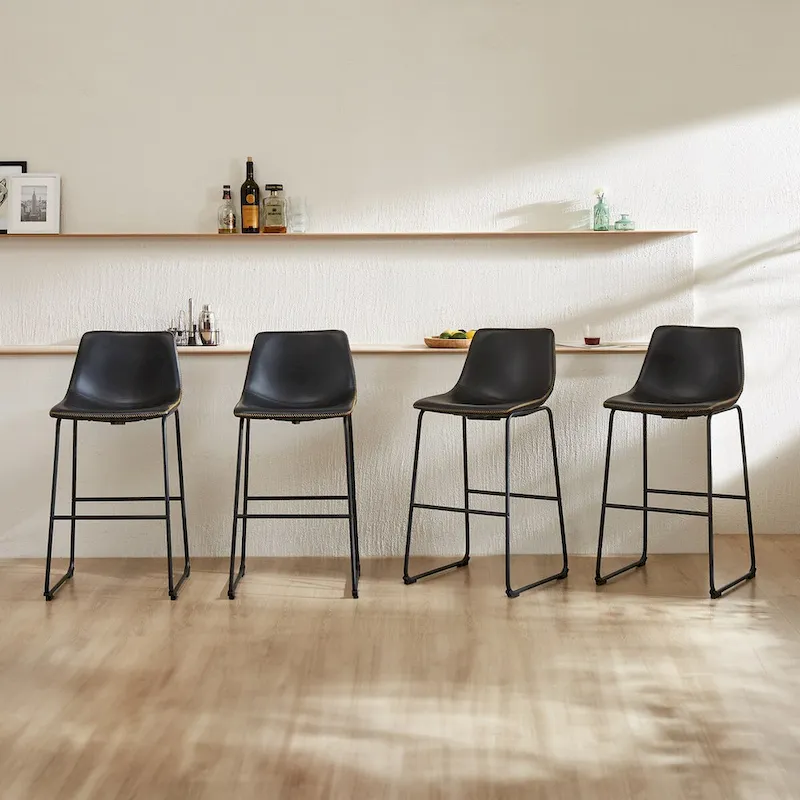 Counter Height Bar Stools Set of 2 with Faux Leather Seat