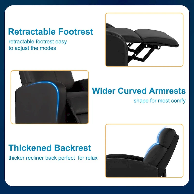 Nell Black 2-Point Massage Recliner Faux Leather Chair by Furniture of America