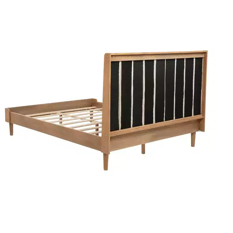Whisen Wood Bed with Upholstered Headboard and Strengthened Frame