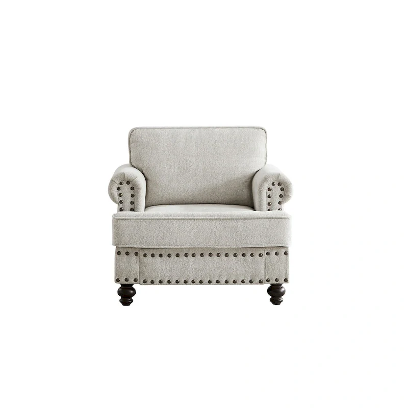 37.2 Chenille Upholstered Accent Chair with Nailheads