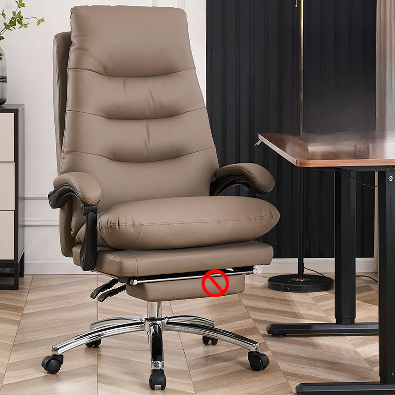 Reclining Beige Leather Adjustable Swivel Office Chair