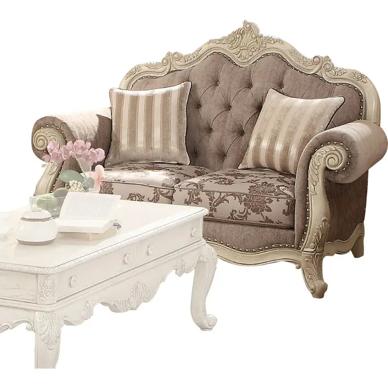 Fabric Loveseat with Cabriole Legs, Gray