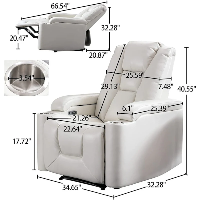 Power Leather Recliner Chair Home Theater Seating Soft