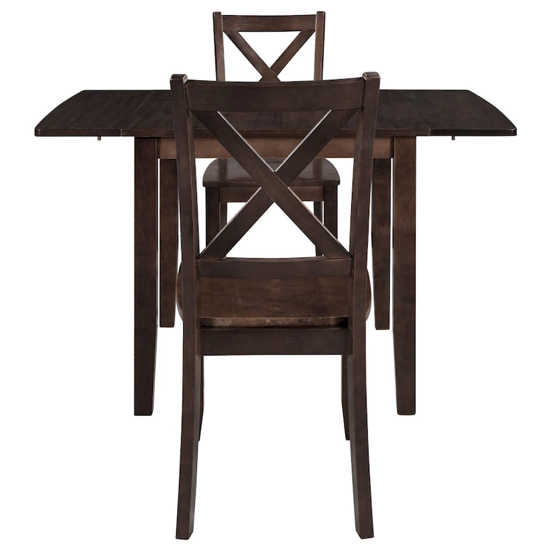 3-Piece Wooden Breakfast Nook Dining Table Set with Drop Leaf Table