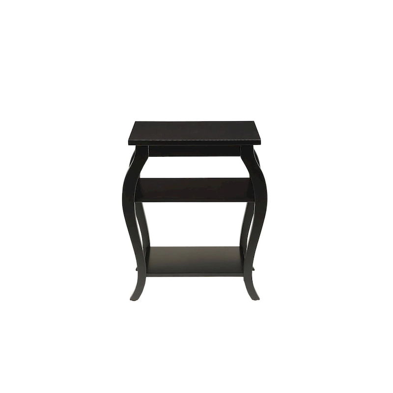 HomeRoots 23 Black Wood Bow Leg End Table With Two Shelves - 20 W x 18 D x 23 H