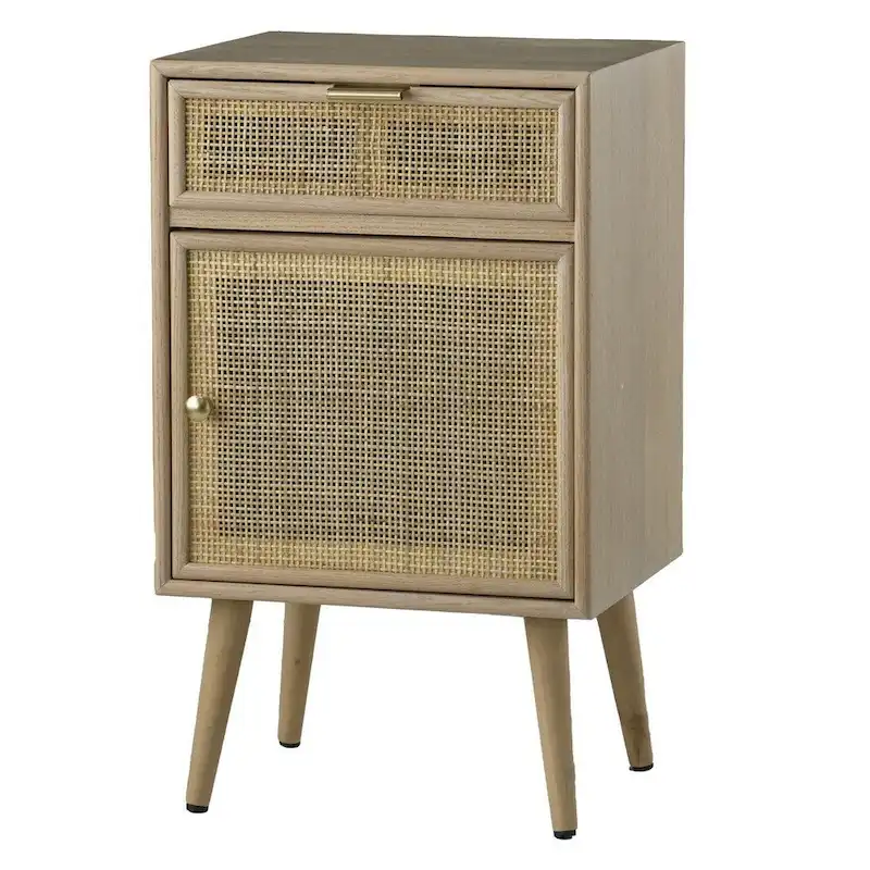 28 Inch Accent Cabinet, 1 Drawer, Pine, Woven Rattan Design - 28 H x 13.5 W x 16.5 L Inches