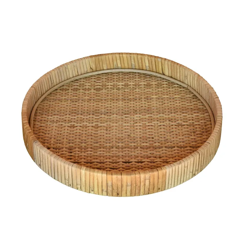 HomeRoots 12  Natural Round Bamboo Handmade Serving Tray