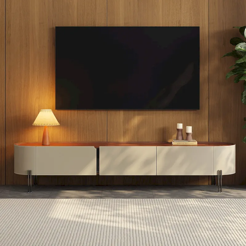 78.7 Leather TV Stand, Modern Entertainment Center with 3 Drawers