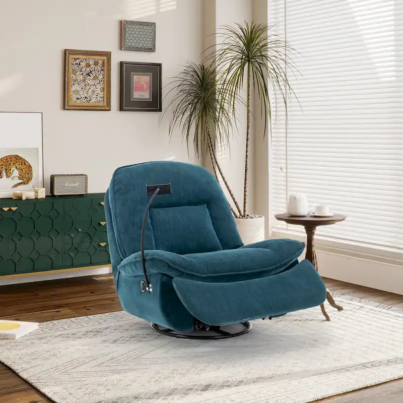 Clihome Adjustable Swivel Chenille Recliner with Phone Holder
