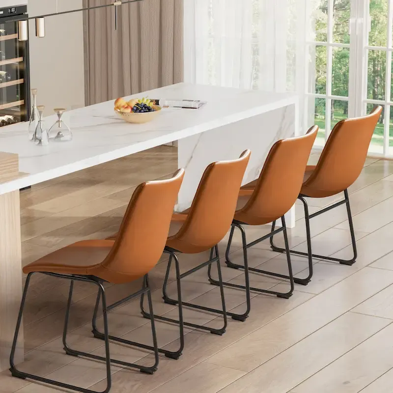 Homall Barstools PU Leather Counter Bar Stool With Back and Footrest Set of 2, Brown