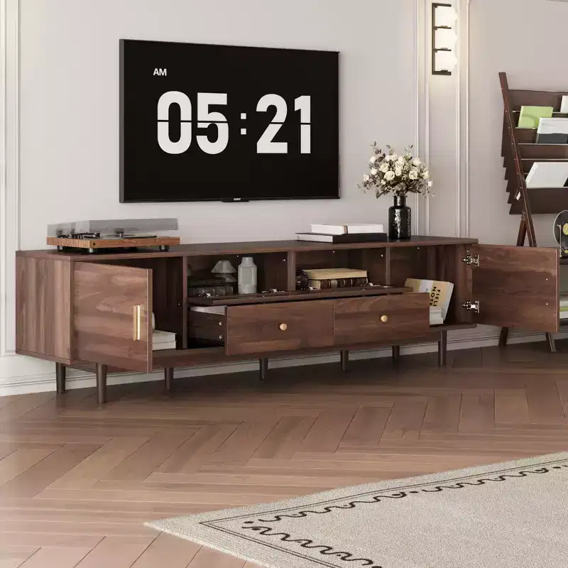 TV Stand for TVs up to 85, Farmhouse TV Console Media Console TV Cabinet with Drawers, Brown - ModernLuxe