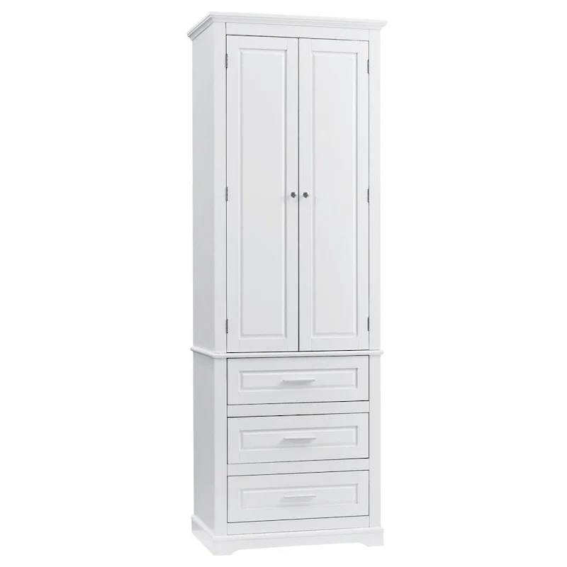 Tall Storage Cabinet with Three Drawers for Bathroom White