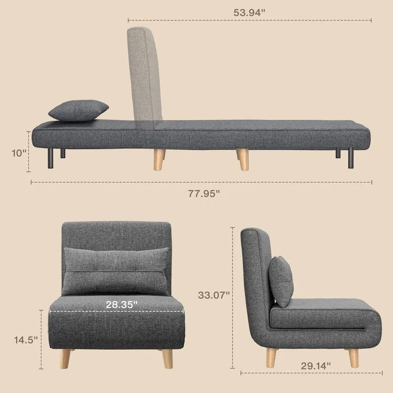 3 in 1 Convertible Upholstered Sofa Bed Sleeper Chair, Chaise Lounge Sofa, Folding Sleeper Chair, Recliner Chair with Pillow