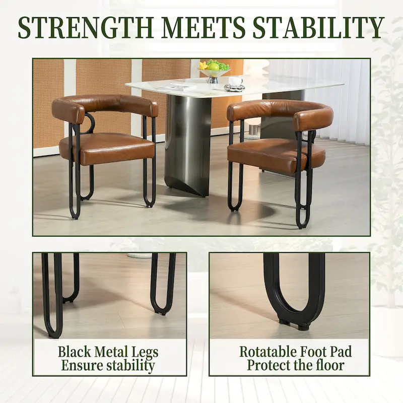 2 PCS PU Leather Upholstered Dining Chair Set wMetal Legs