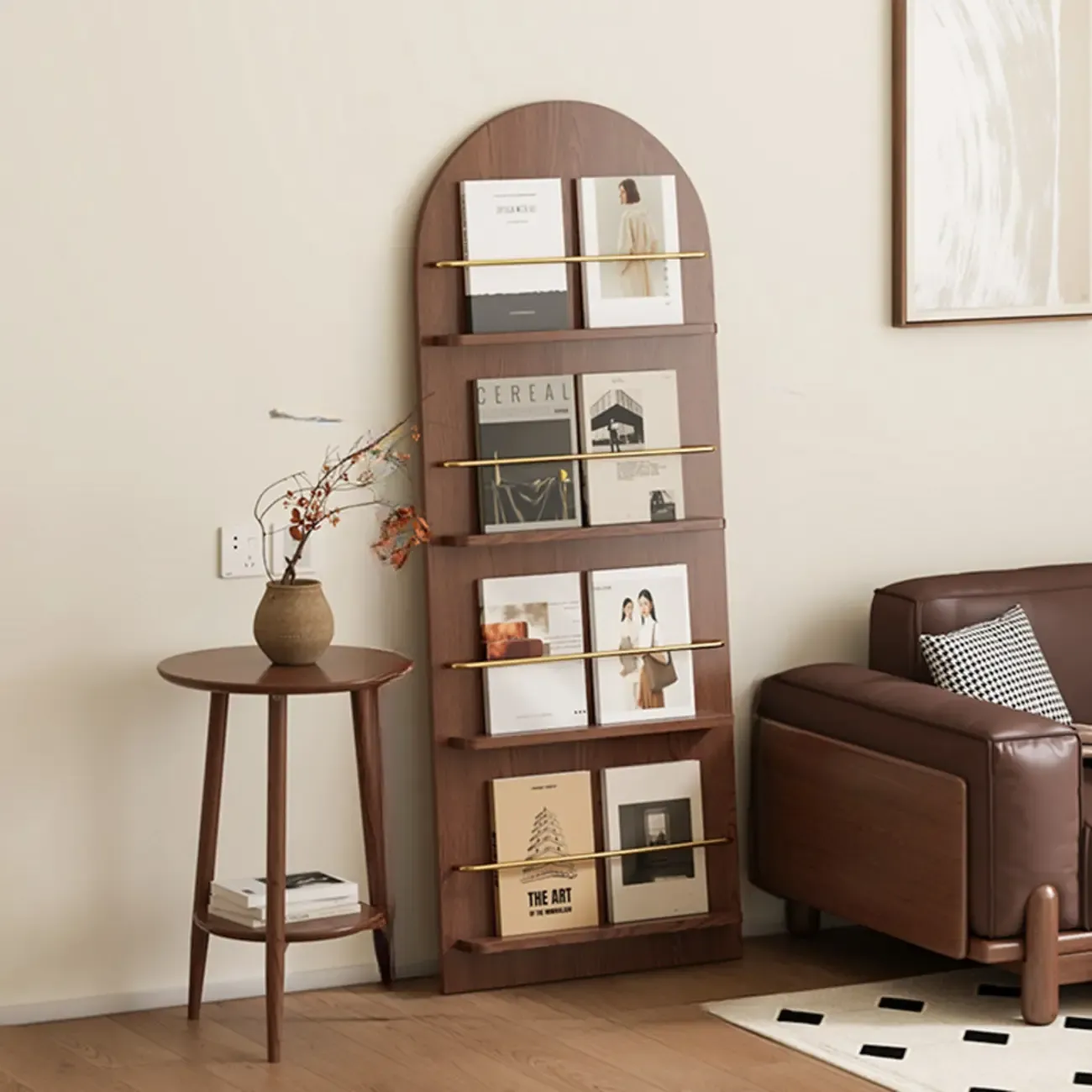 Unique Arched Closed Back Wood Wall Unit Bookcase