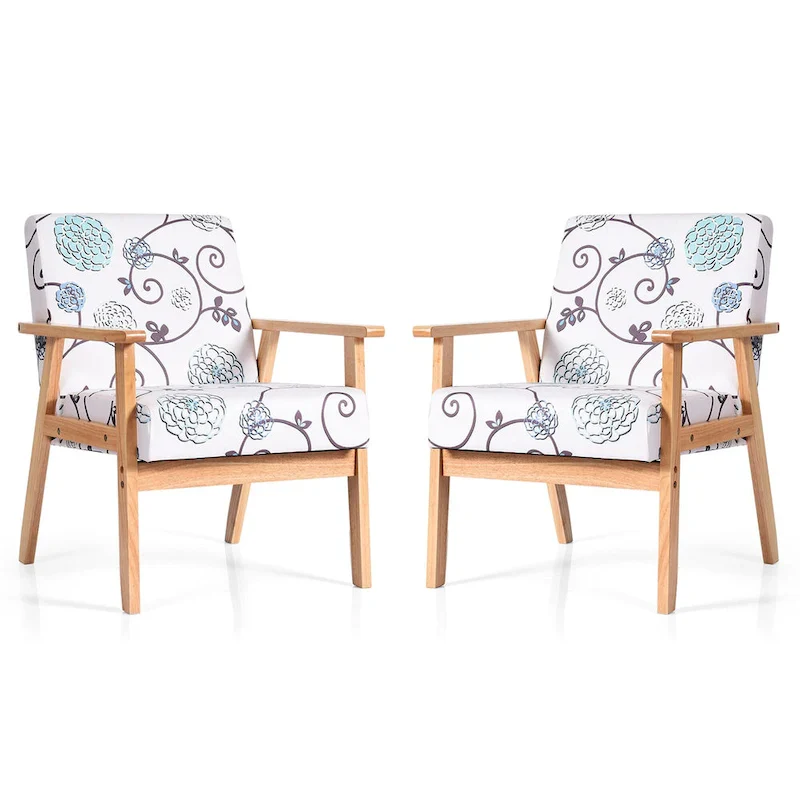 Gymax 2PCS Accent Armchair Upholstered Chair Home Office w/ Wooden - 25 x 26.5 x 32