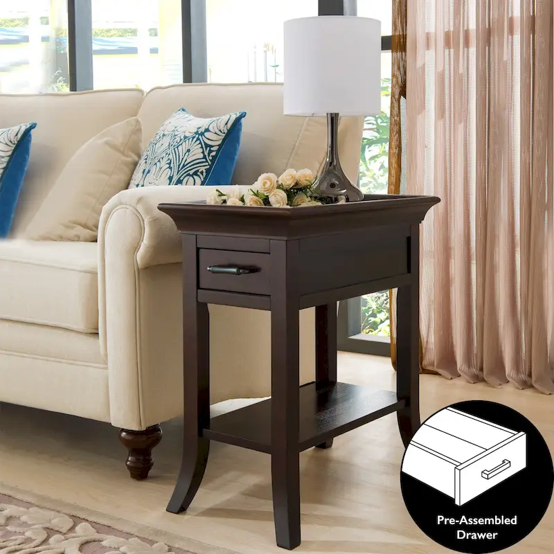 Leick Home One Drawer Traditional Cherry Tray Edge Side Table with Shelf