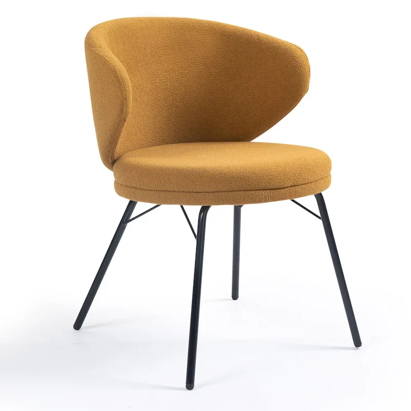 Boucle Dining Chair with Black Iron Legs, Set of 2