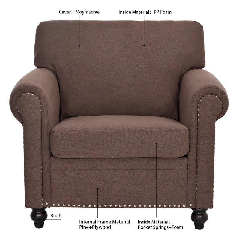 Brown 37.4 Accent Chair with Nailheads