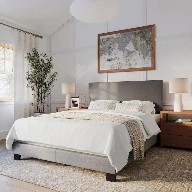 Nova Upholstered Modern Queen Bed, Box Spring Required