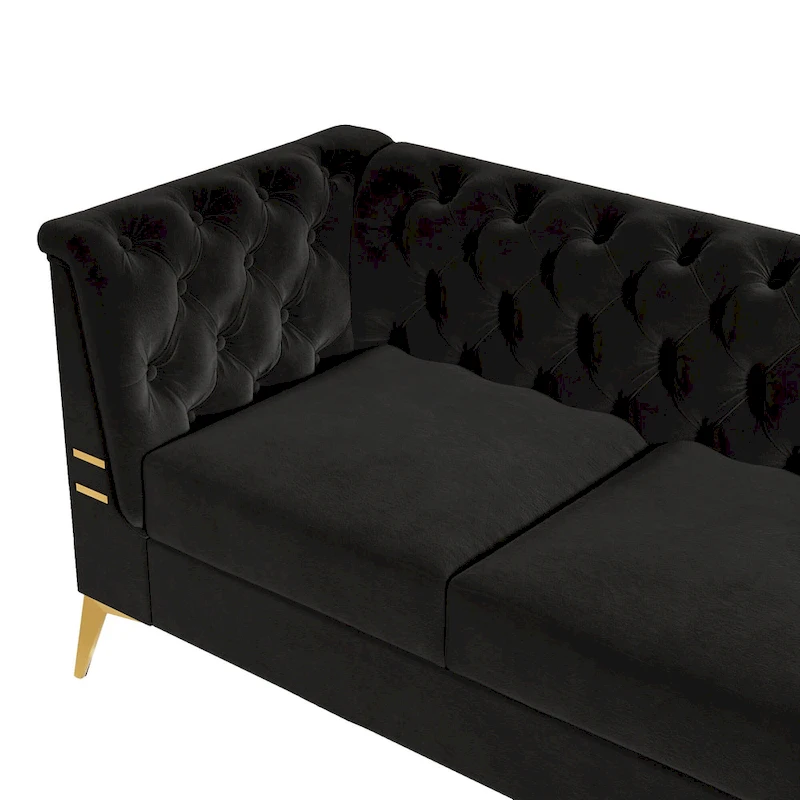 82 Velvet 3 Seater Chesterfield Sofa Couch with Gold Metal Legs, High Rebound Sponge and Removable Cushions