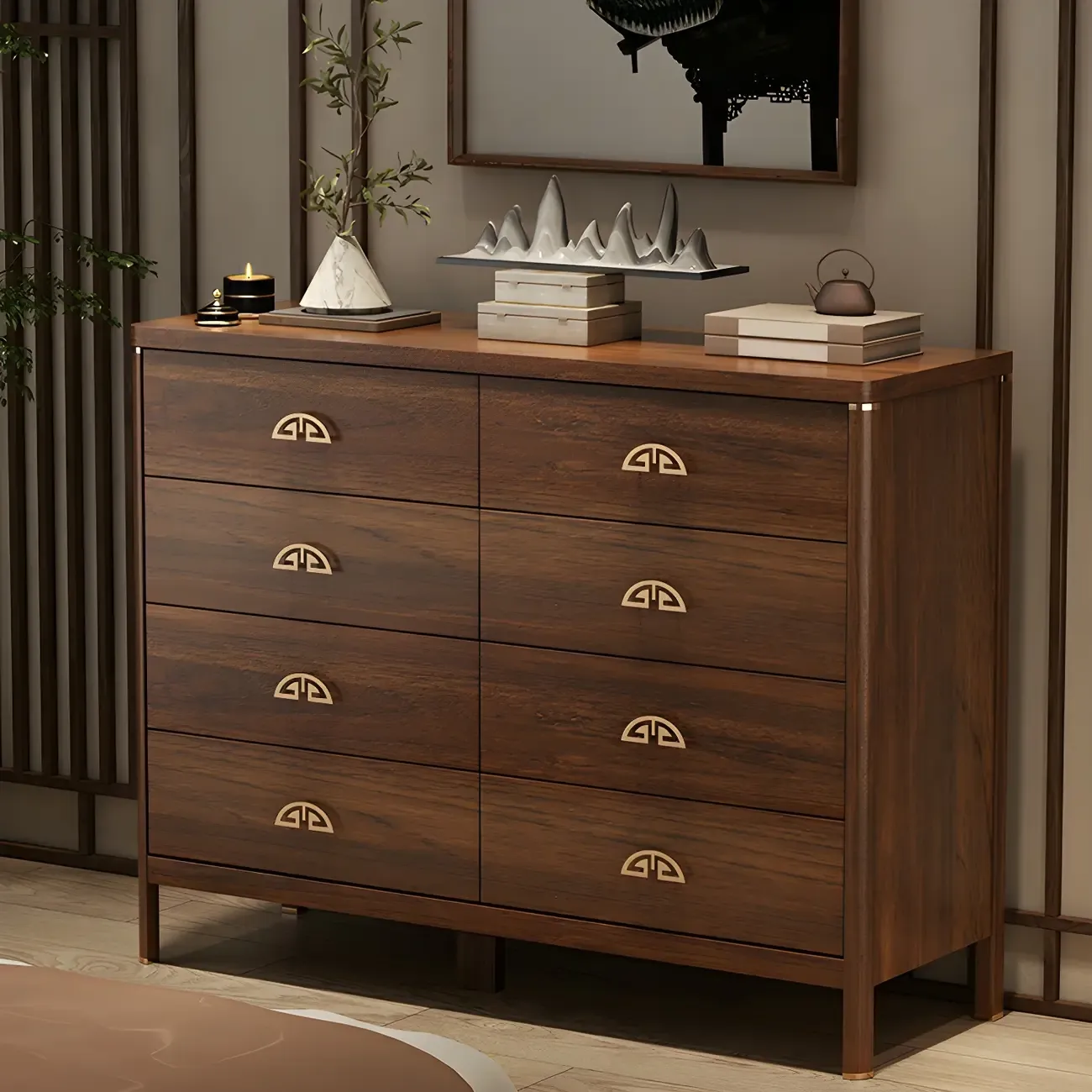 Traditional Brown Wooden Double Dresser with Soft Close Drawers