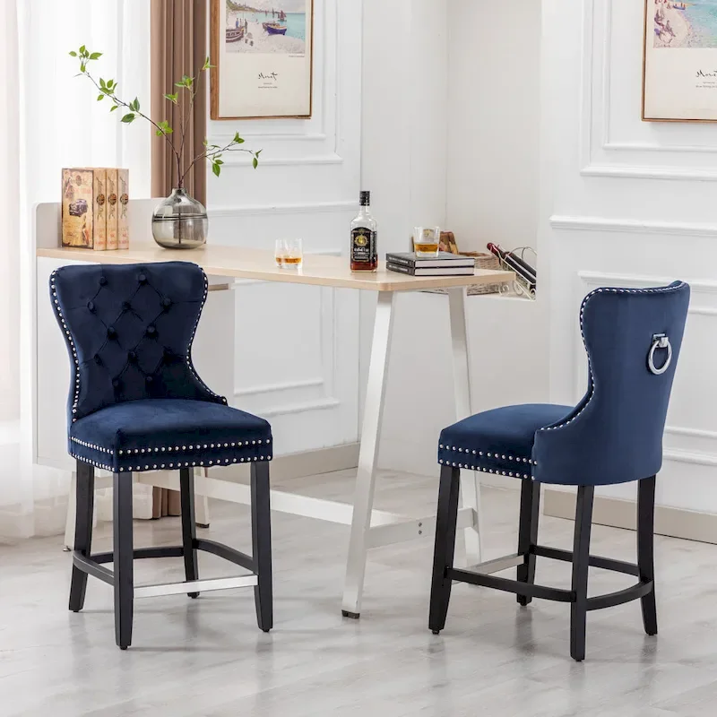 Carter 24  Wingback Tufted Nailhead Counter Stool (Set of 2)