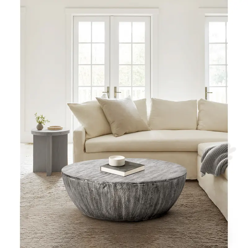 Arthur 35.5 Inch Round Mango Wood Coffee Table Subtle Grains