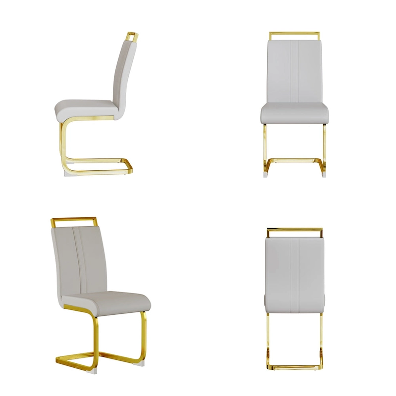 PU Leather High Back Upholstered Dining Chair w/ Metal Legs (Set of 4)