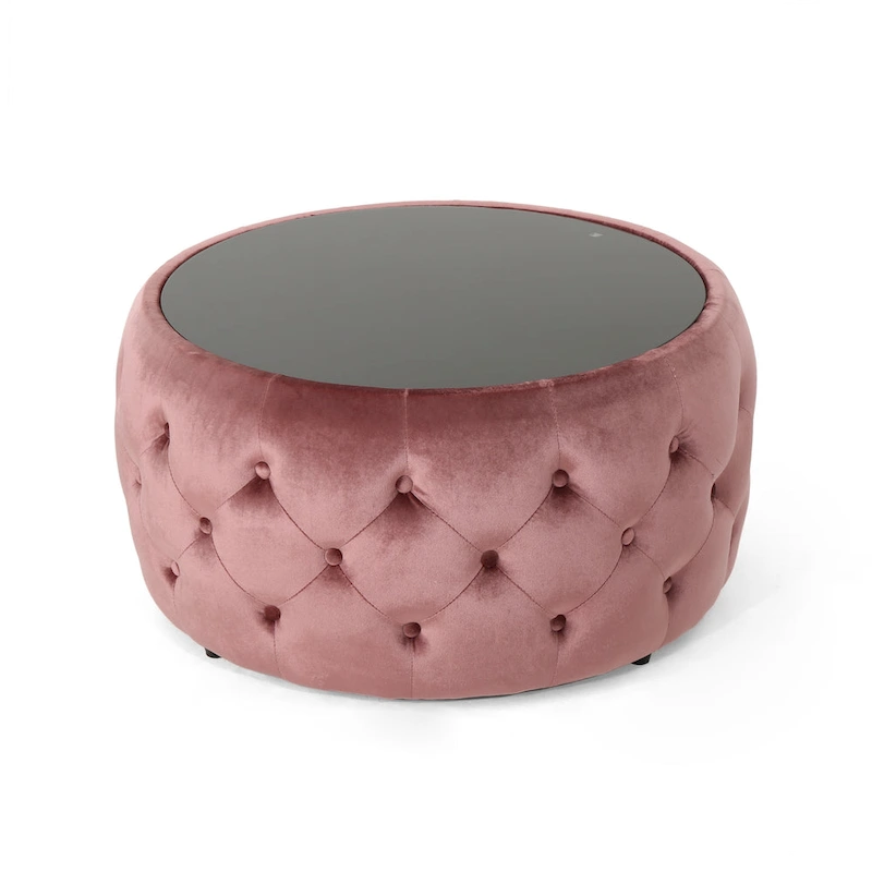 Chana Glam Velvet and Tempered Glass Coffee Table Ottoman by Christopher Knight Home